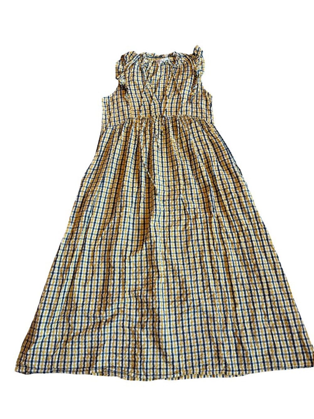 Leon & Harper Yellow Black Plaid Check Dress Midi Cottagecore Boho Size Medium
